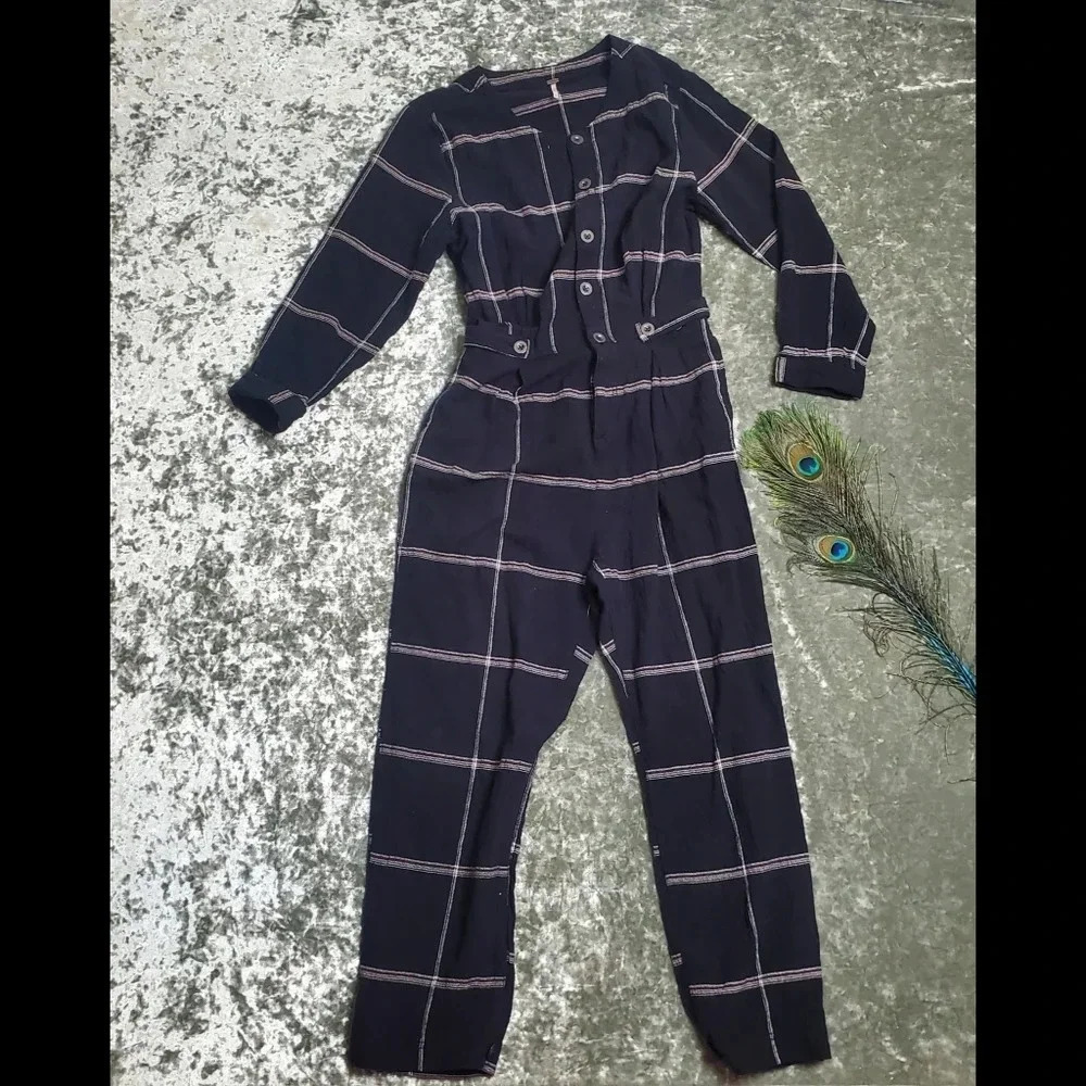 Free People Keep It In Check Plaid Jumpsuit - Picture 2 of 8